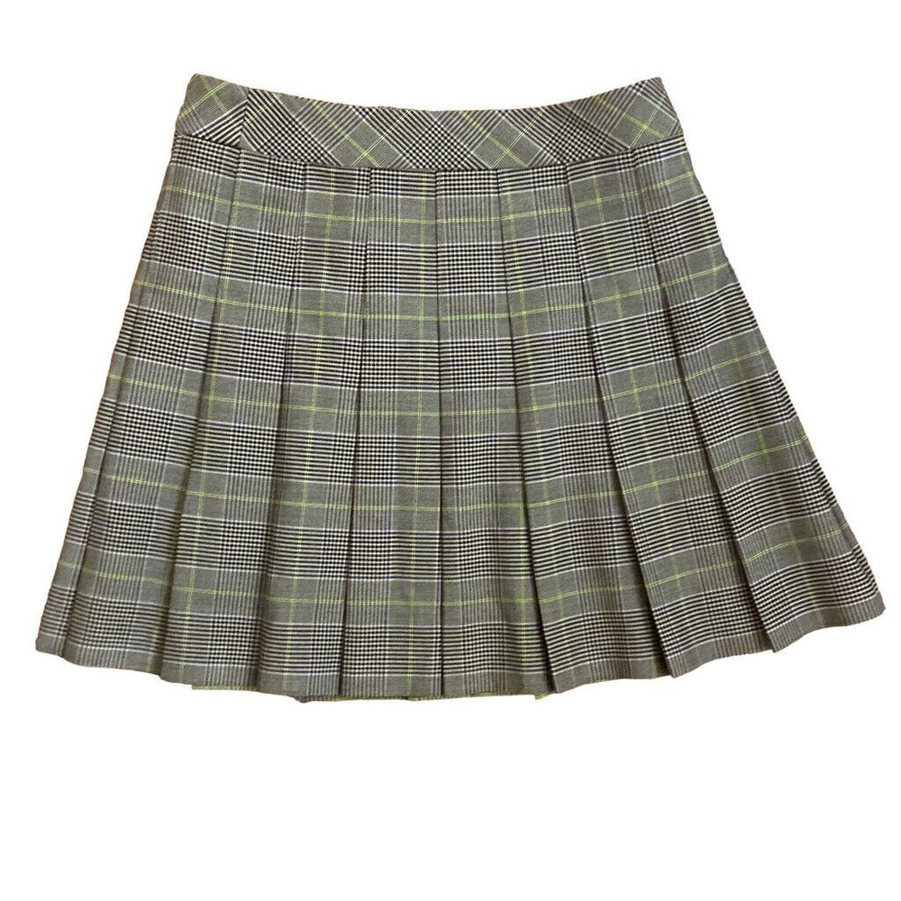 Aritzia Sunday Best Plaid Pleated Olive Mini Skirt Size 10
